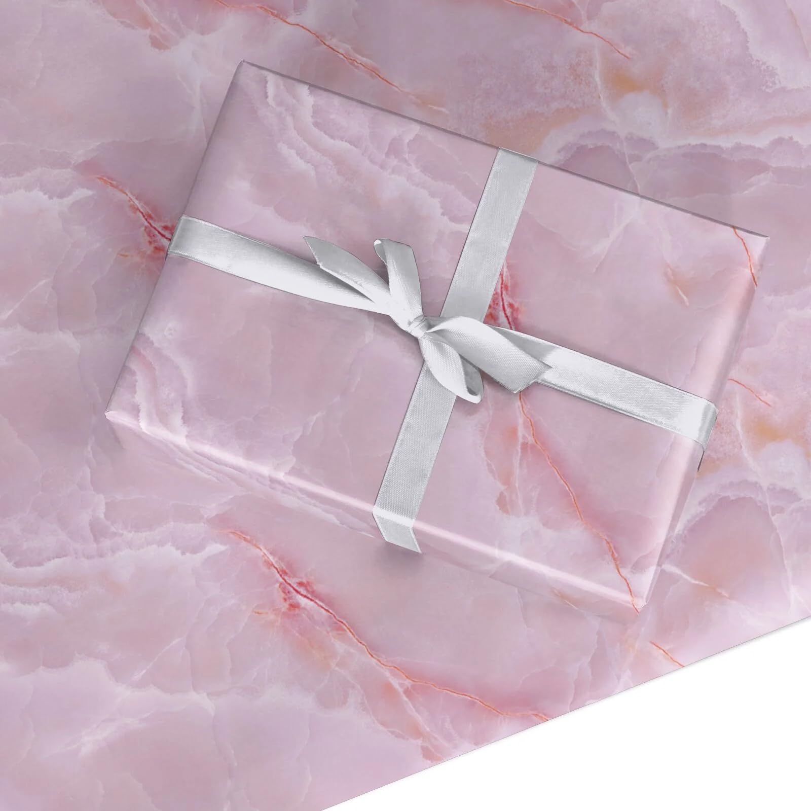 Pink Marble Wrapping Paper Gift Wrap – Rose Quartz Effect Design – For Women, Girls – For Birthday, Wedding, Christmas – by Dyefor - Small Roll (50cm x 2.2m)