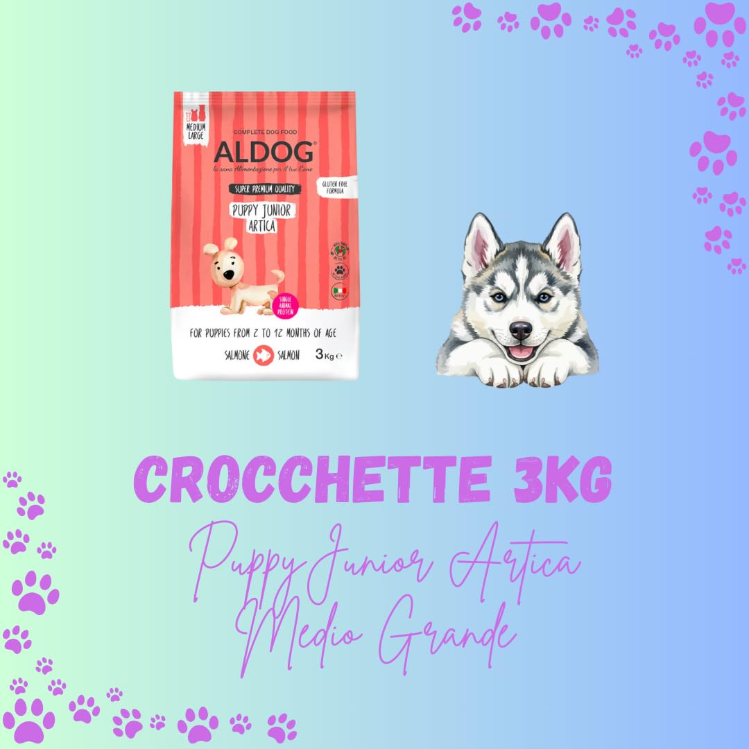 Chien Aldog Croquettes monoprotéiques pour chiens chiots, aliments pour chiens chiots de toutes tailles et races, N° ALDOG PUPPY-JUNIOR ARTICA Croquettes moyennes/grandes, 1 lot de 3 kg, 1 x 3 kg.