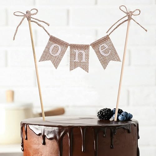 Miniatura 3 de Decoración de pastel de cumpleaños hecha a mano, decoración de arpillera para baby shower, decoraciones de cumpleaños