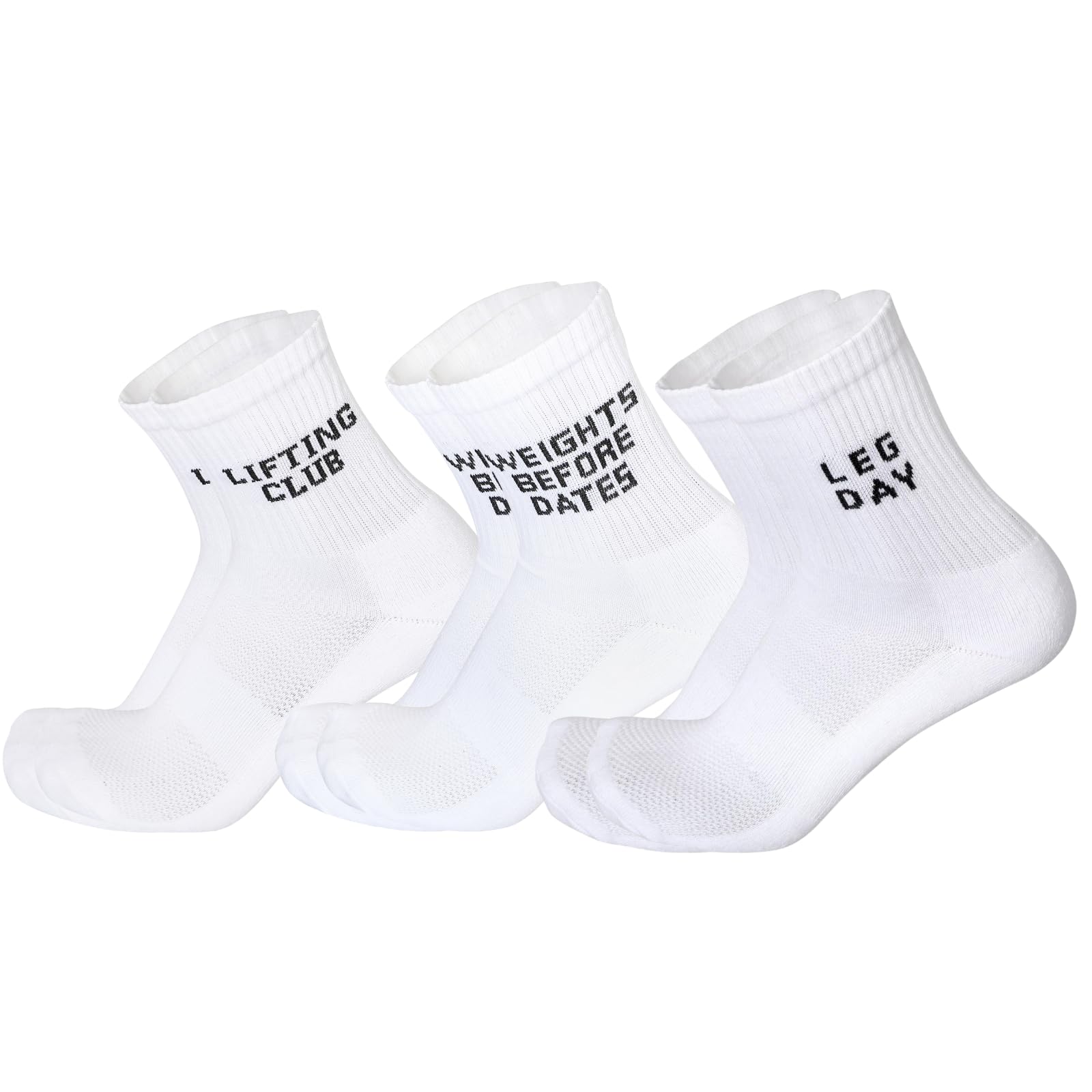 jivaachi Crew Length Sports Socks for Men and Women | Super Combed Cotton Socks with Cushioned Sole | Breathable Mesh Panel | Pack of 3 Pairs (Weights Before Dates,Leg Day, Lifting Club)-picture-49