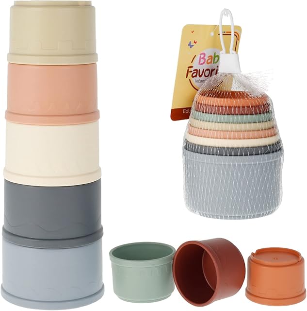 8pcs Stacking Cups Toy for Kids, Pre-school Learning Toy Stacking Tower Pyramid Education Develop Building Cup Toy Smooth Edge Stacking Cups for 6 Month+ Toddlers Boys Girls