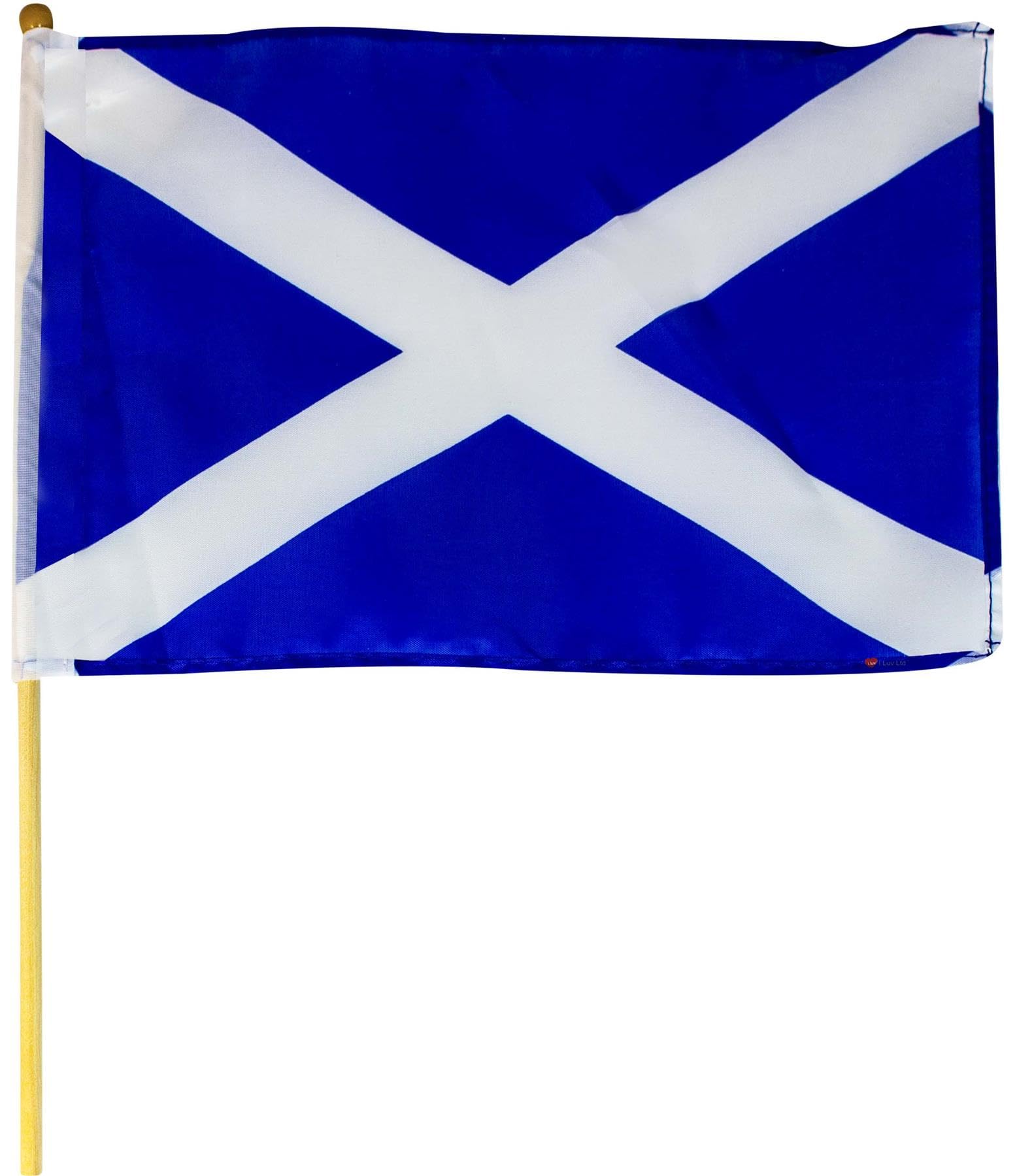 I LUV LTD Small Handheld Flag 9” X 6” Scotland Saltire Design Scottish Flag Wooden Stick