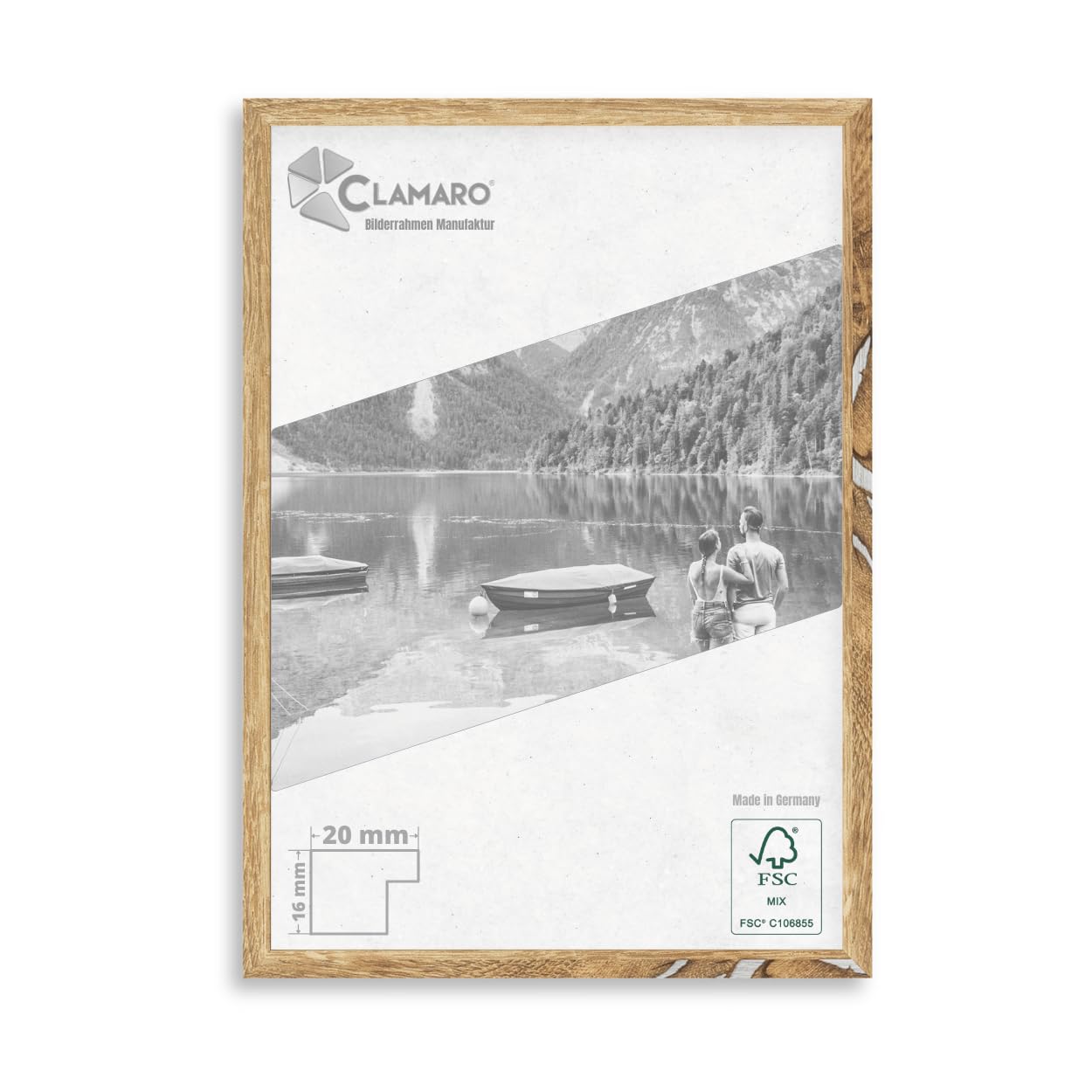 CLAMARO 'COLLAGE 20' Picture Frame 29 x 37 cm Handmade Made to Measure Oak Vintage Silver Modern 20 mm Wide Slim Design MDF Wooden Picture Frame with Acrylic Glass, Back Panel and Hanger