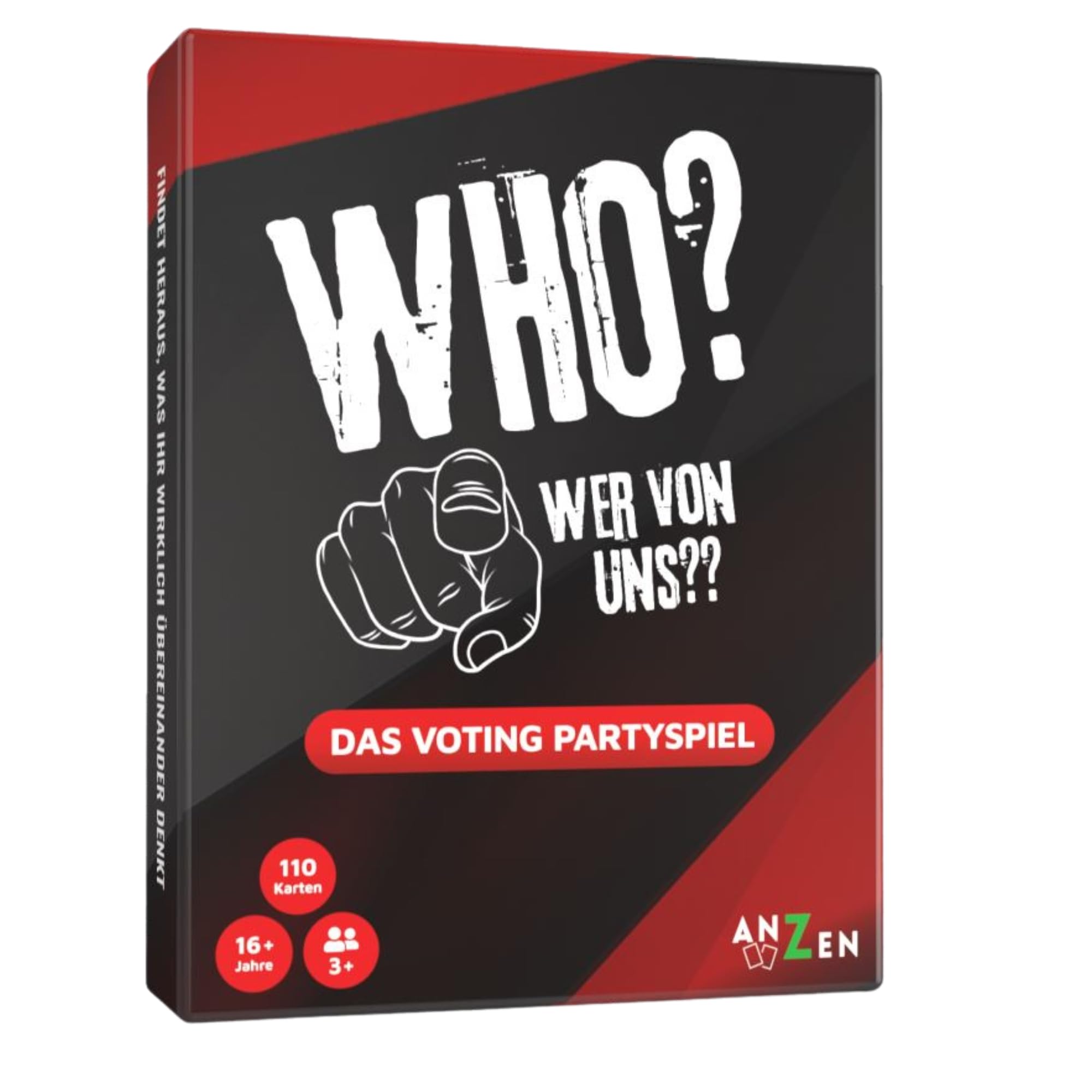 WHO? WER VON UNS? - Das Voting Partyspiel | Kartenspiel | Wer würde eher Abstimmung | Findet heraus, was ihr übereinander denkt | 110 Karten für 3+ Spieler ab 16 Jahren und Erwachsene | Geschenk-Idee