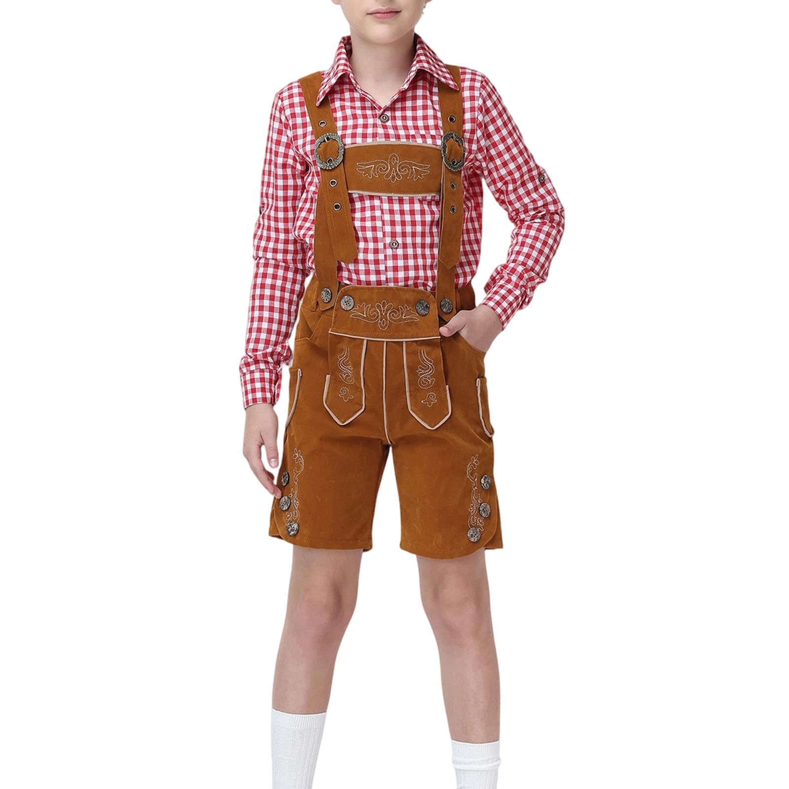 Generisch Kinder Lederhose Jungen Oktoberfest Outfit Kinder, Traditionelle Bayrische Trachtenhose Mit Hosenträger Aus Nubukleder Für Oktoberfest