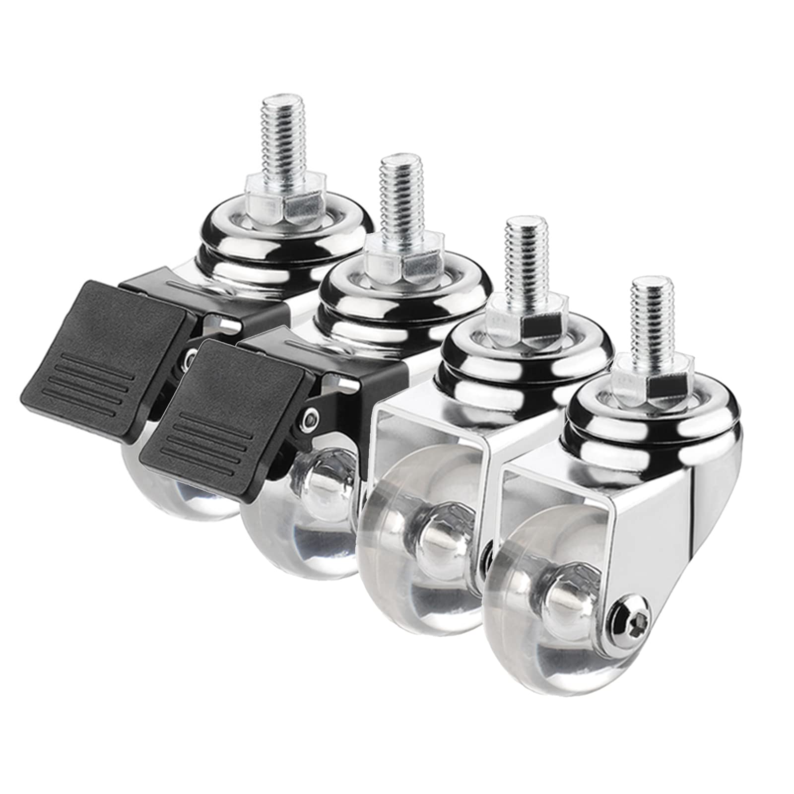 Roulettes pivotantes anti rayure pour meuble lourd tige M10 frein PU transparent