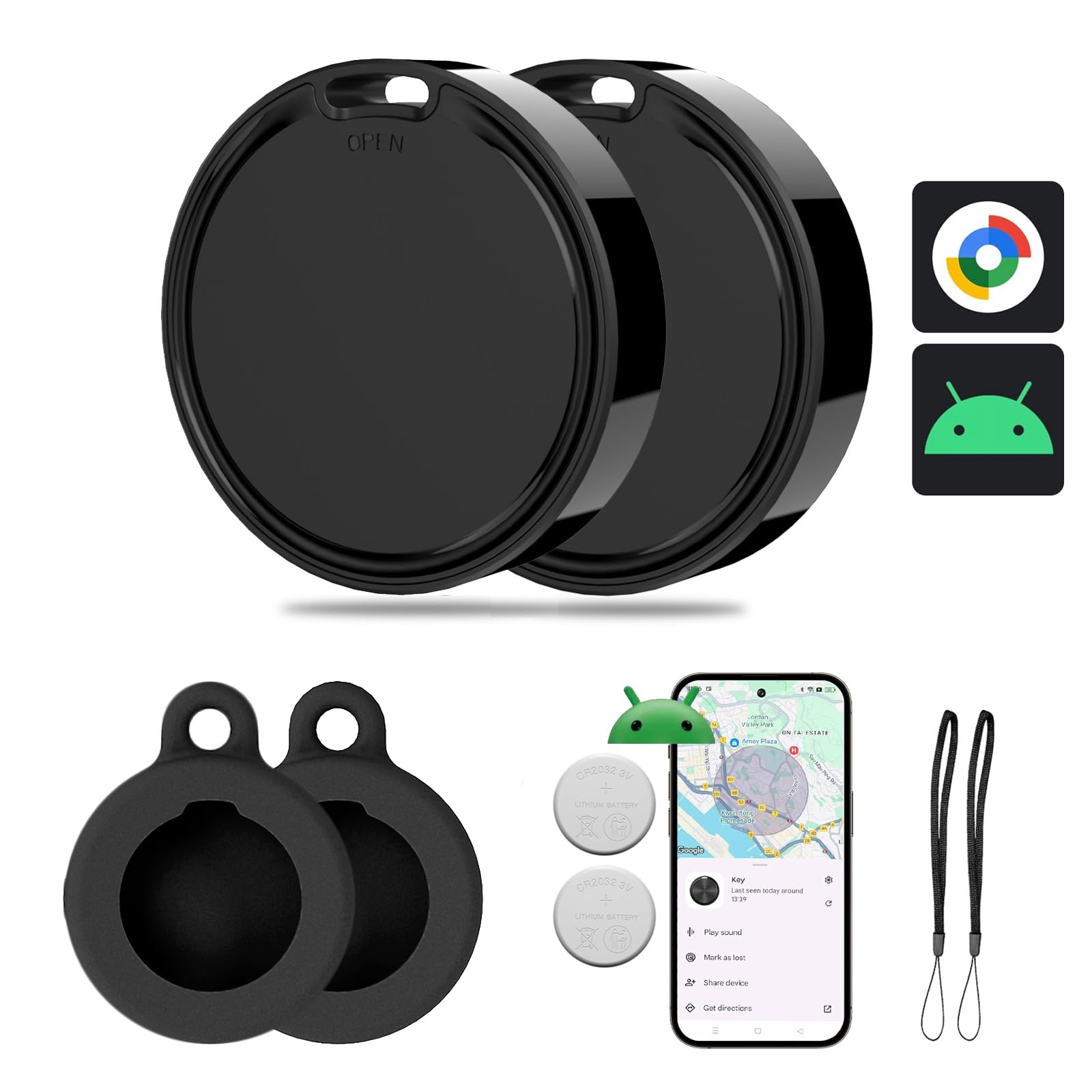 Android Tracker Tags,Bluetooth Tracker for Android-2Pack Works with Google Find My,Smart Tracker Tags Finder and Item Locator Item Finder for Keys,Wallet,Luggage,Pets