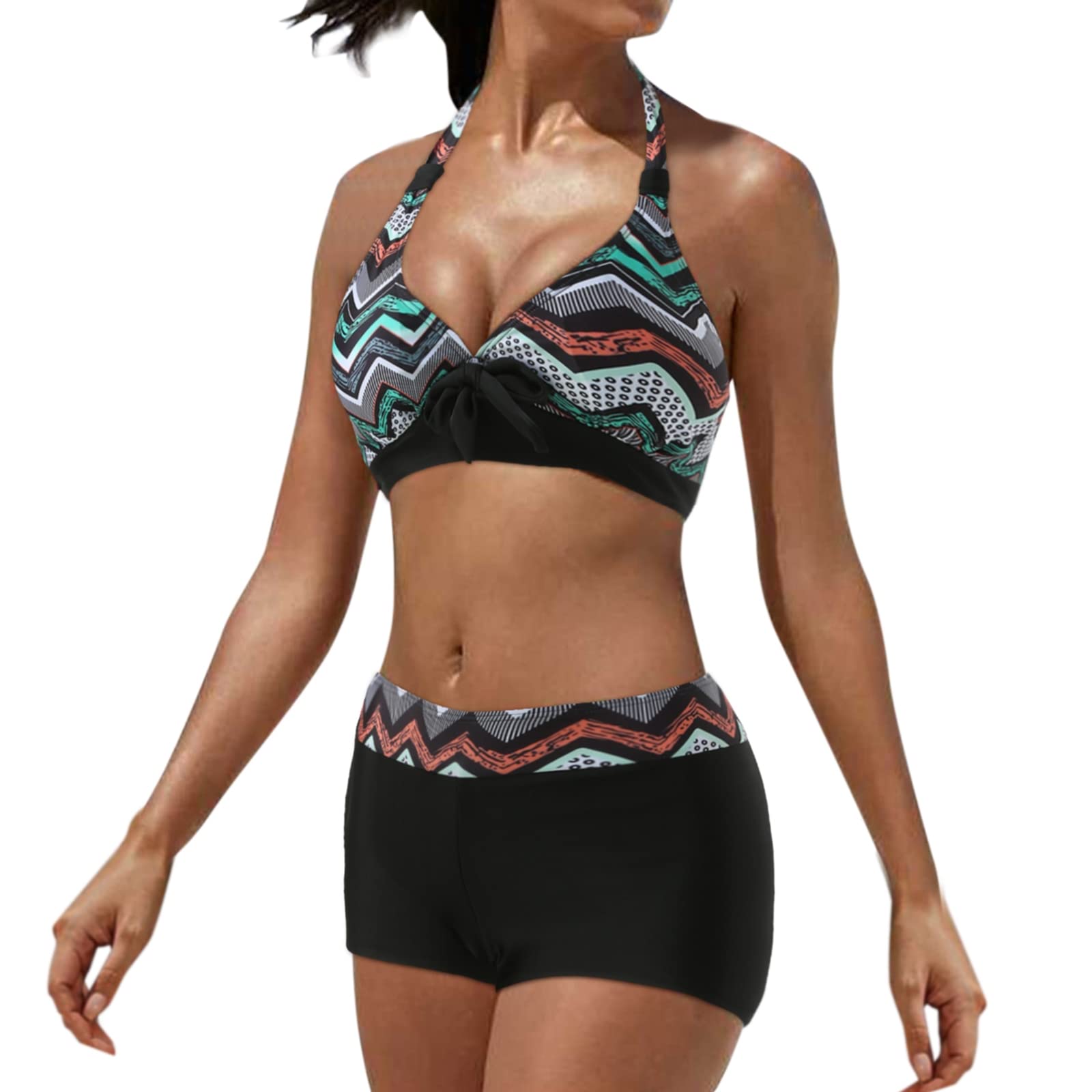 Jarseila 2023 Conjunto de Traje de Baño Mujer Estampado Bohemio Push Up Cuello Halter Sujetador y Cintura Alta Braguitas 2 Piezas Bikini