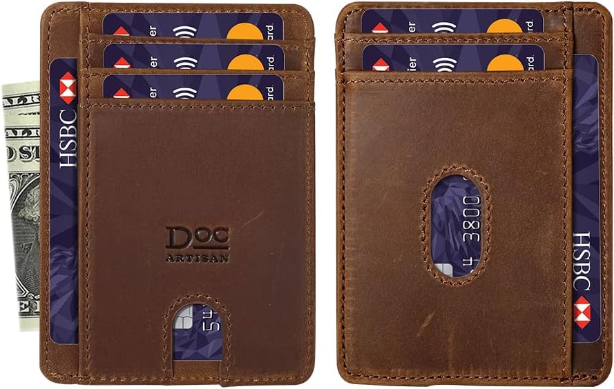 Slim Leather Wallet for Men | 100% Genuine Full Grain Leather | Minimalist Front Pocket Wallet (Walnut) - Image 4