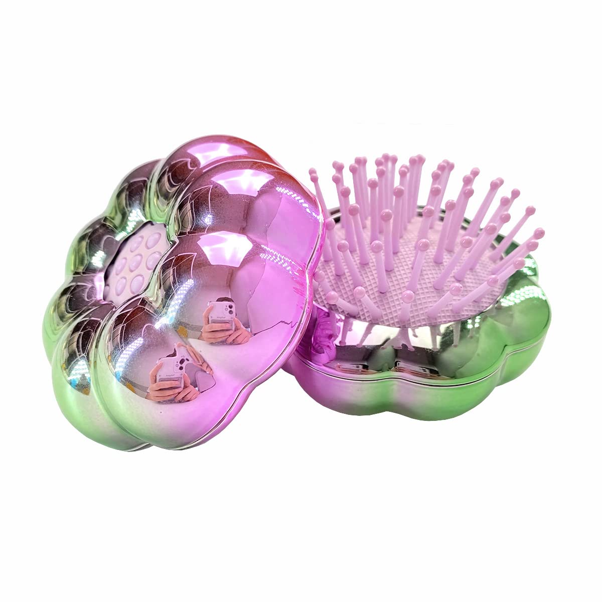 Detangler Hair Brush, Foldable Detangling Hair Comb Colorful Flower Mini Hairbrush Massage Scalp No Pain Detangler for Dry & Wet Hair Kids Girls Woman