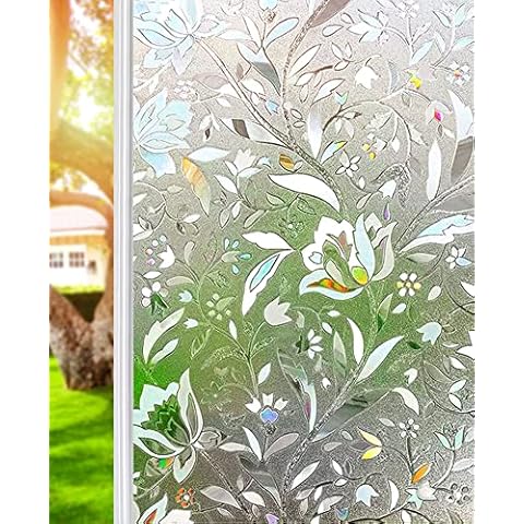 3D Stained Glass Privacy Window Film 60 X 200CM, Shackcom Static Cling Non Adhesive Rainbow Decoration Film Tulip Cover