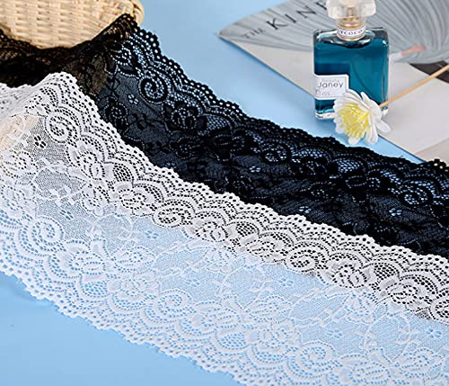 Nastro decorativo in pizzo elasticizzato da 5 yards, bordatura in pizzo, per artigianato, lingerie, abito da sposa, 15 cm di larghezza (bianco)