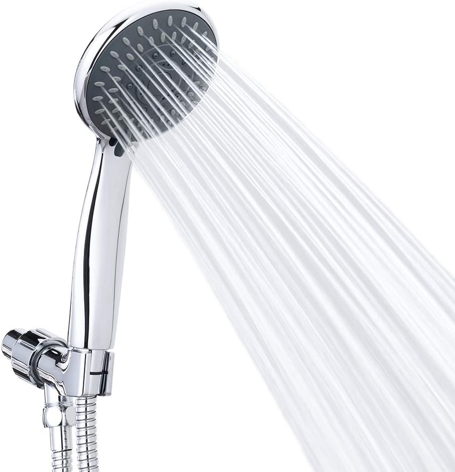 Shower Head, High Pressure Handheld Showerhead with Hose, 5 Settings Chrome Finished Hand Held Rainfall Shower Set- Including Bracket Teflon Washer
