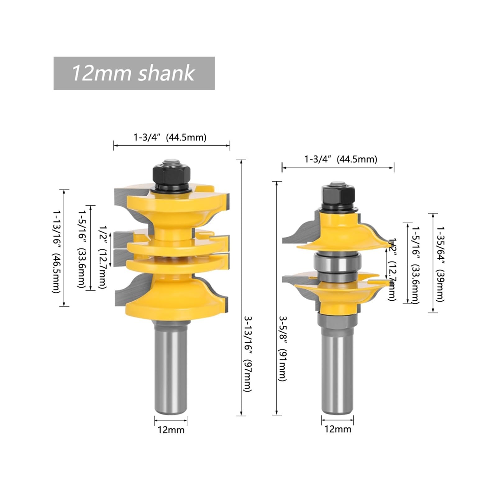 2 Szt. 12mm 1/2 "Shank Entry Drzwi Wewnętrzne Router Bit Dopasowany Zestaw Frezów Do Obróbki Drewna(12mm shank)