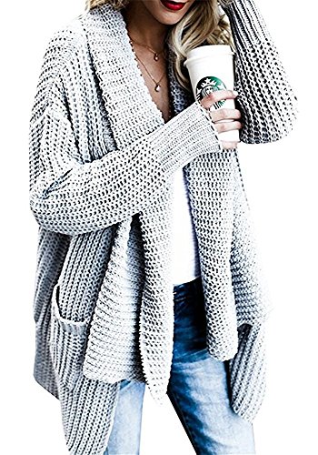 Fashare Womens Open Front Chunky Cable Knit Cardigan Sweaters Coat with Pockets