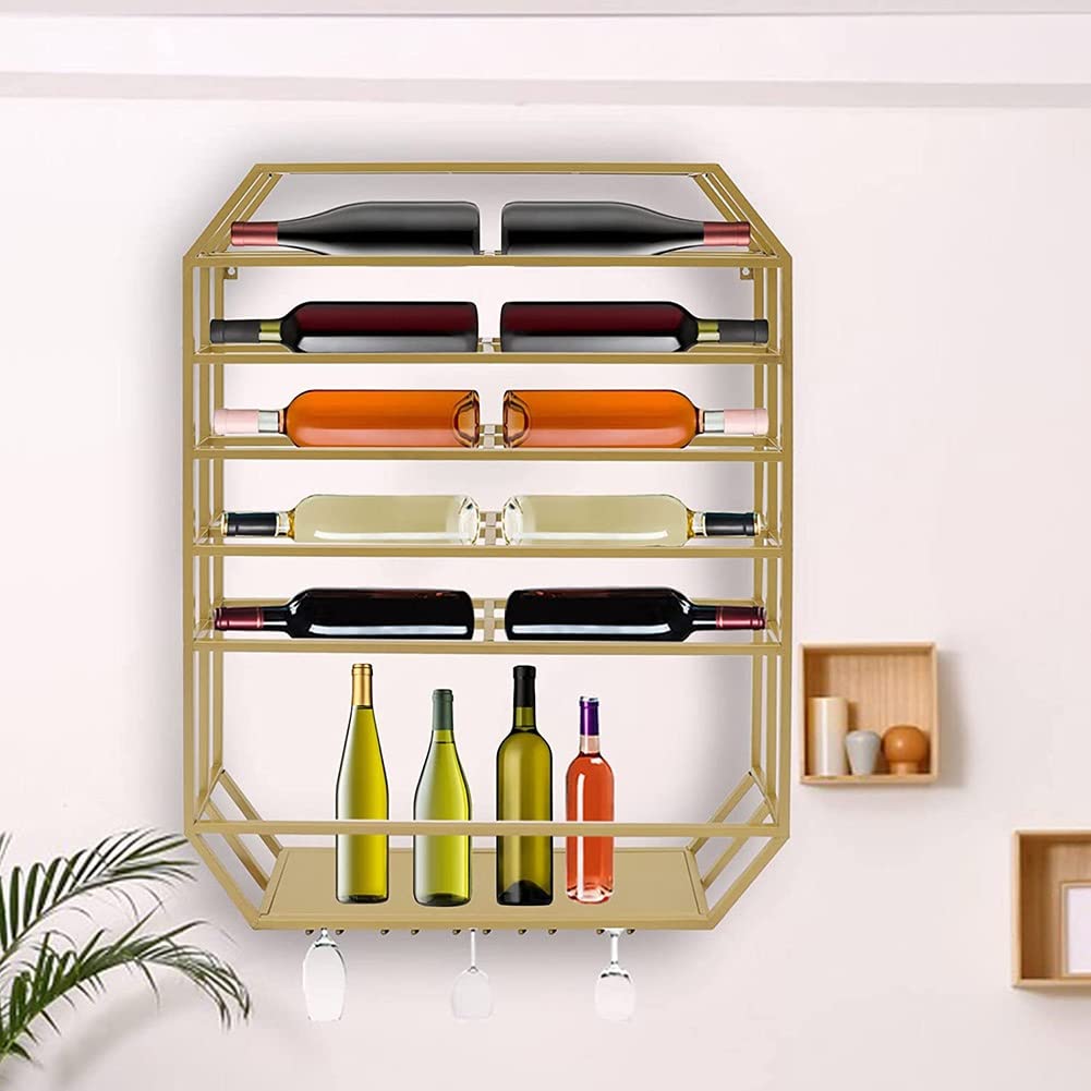 Étagère murale en métal pour bouteilles de vin 70x8,5x100cm dorée