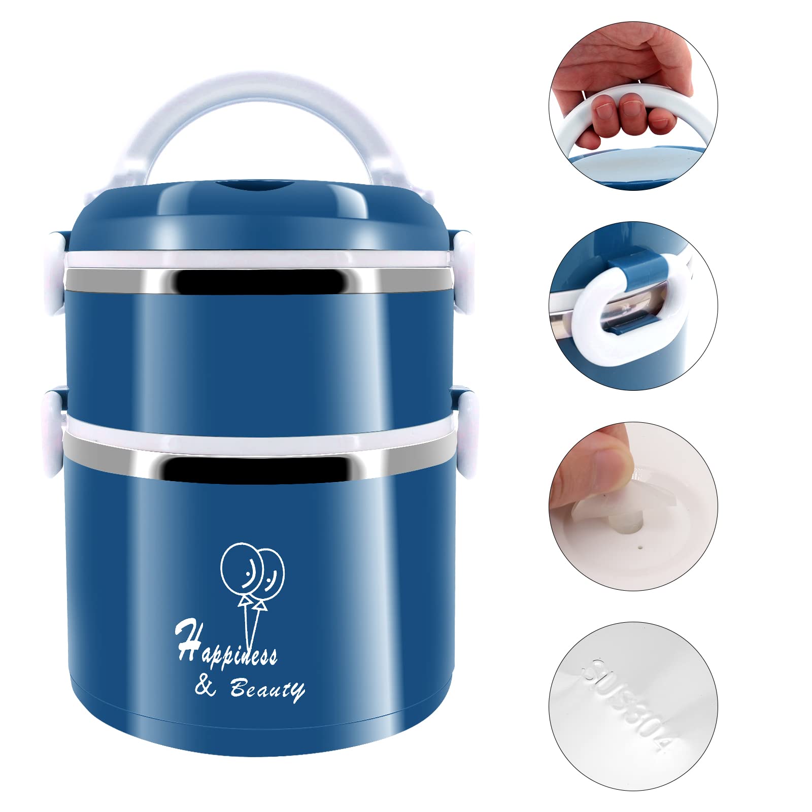 Bento Pudełko na lunch, 2-poziomowe, pojemniki 1700 ml, dla dorosłych i dzieci, przenośne pudełko na lunch z izolowaną torbą, niebieskie