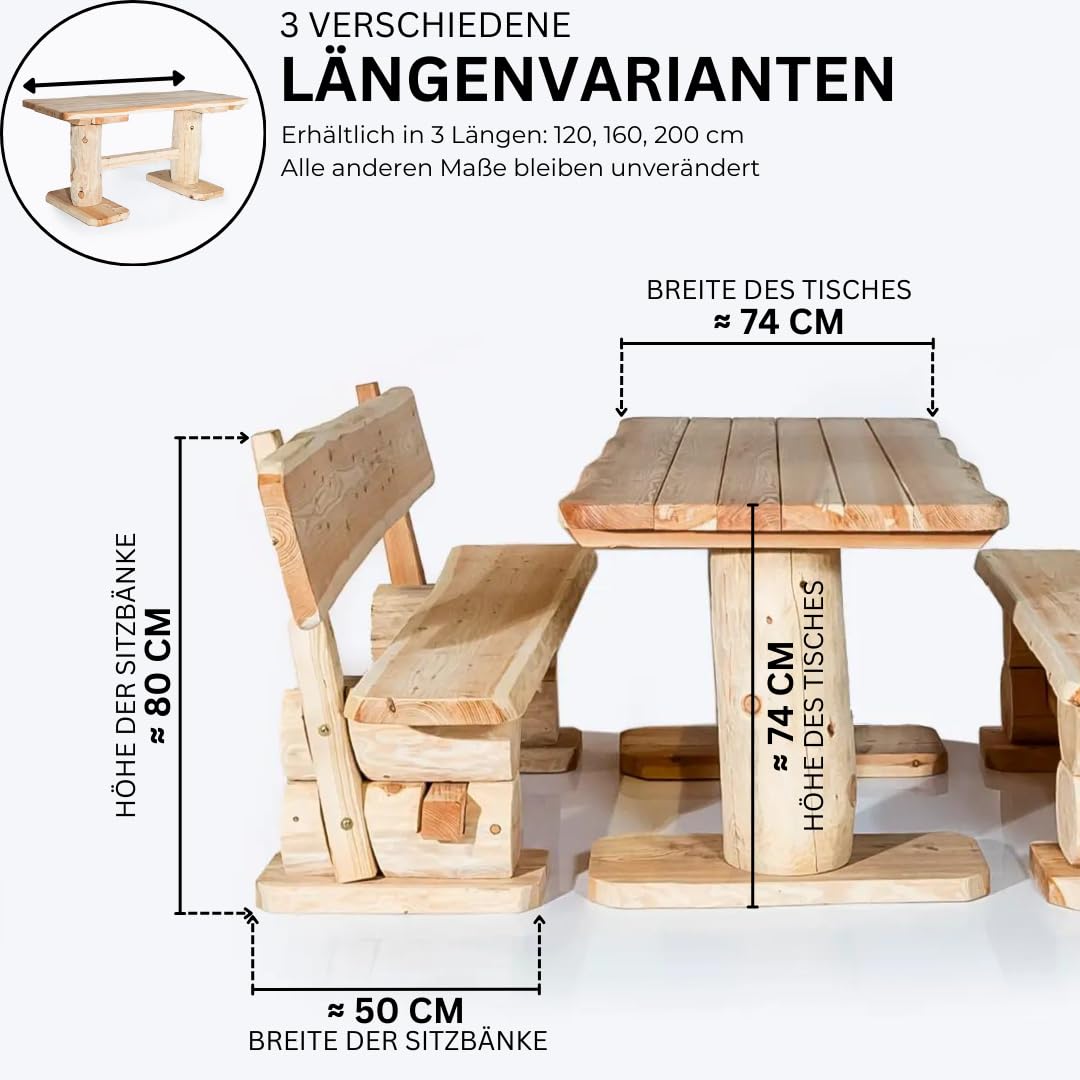 Mega Holz Gartengarnitur Lärche Rustikal 200 cm - Aus heimischer Lärche, naturbelassen - Garten Lounge Set aus massivem Holz 3-teilig - Gartenmöbel für Terrasse, Garten & Balkon, fertig montiert