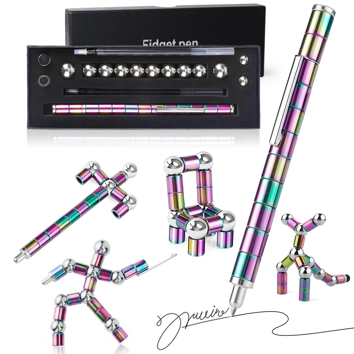 Fidget Pens for Teens and Adults, Desk Sensory Toys for ADHD Relief, Durable Magnetic Pen with Gift Box, Cool Gadgets and Birthday Gifts for Teen Boys
