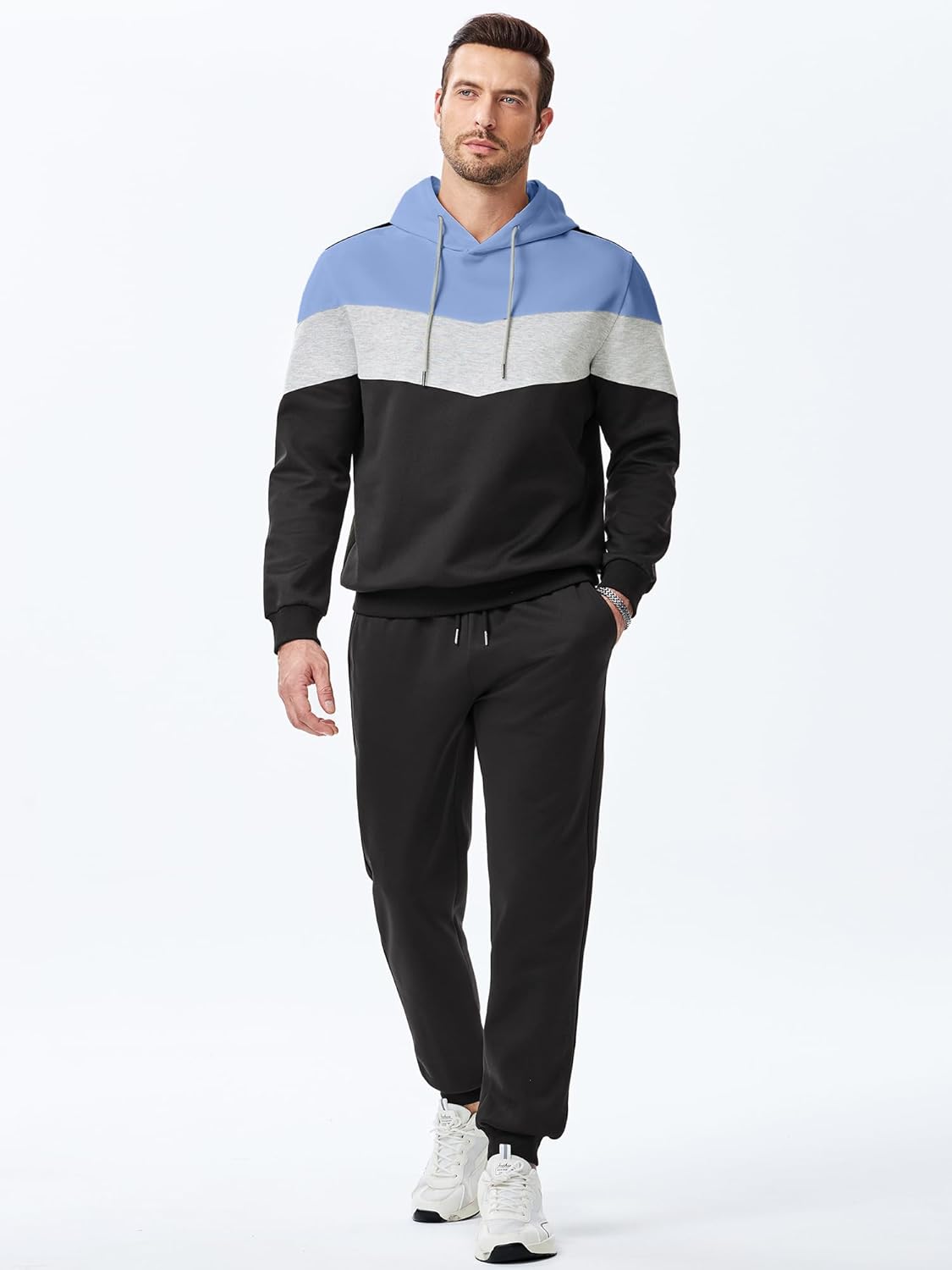 JMIERR Men's Hoodie Tracksuit 2 Pieces Set Novelty Color Block Pullover Fleece Hoodies Long Sleeve Casual Sweatshirt - Image 8