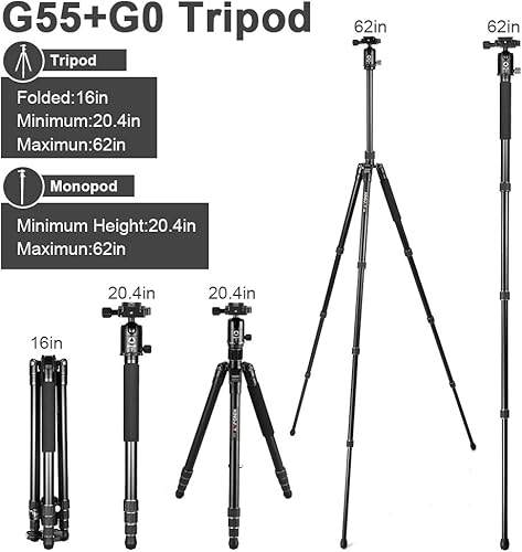 Miniatura 3 de Trípode ligero de aluminio de 64 pulgadas trípode DSLR plegable para viajes con cabezal de bola de 360 grados placa de liberación rápida carga útil