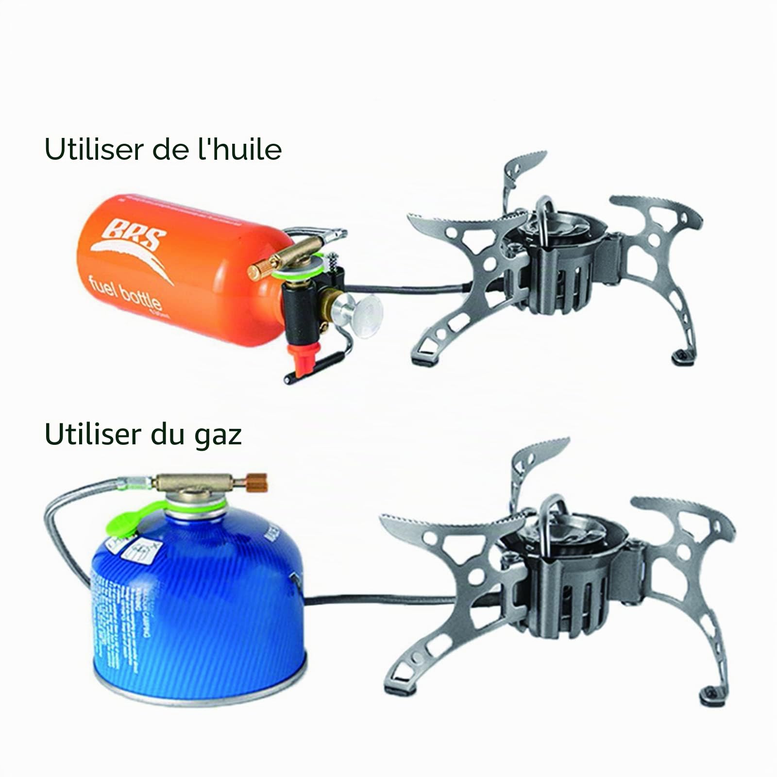 BRS-8 Cuisinière d'extérieur multi-combustibles – Réchaud à kérosène portable avec brûleurs à gaz pliables pour camping et pique-nique