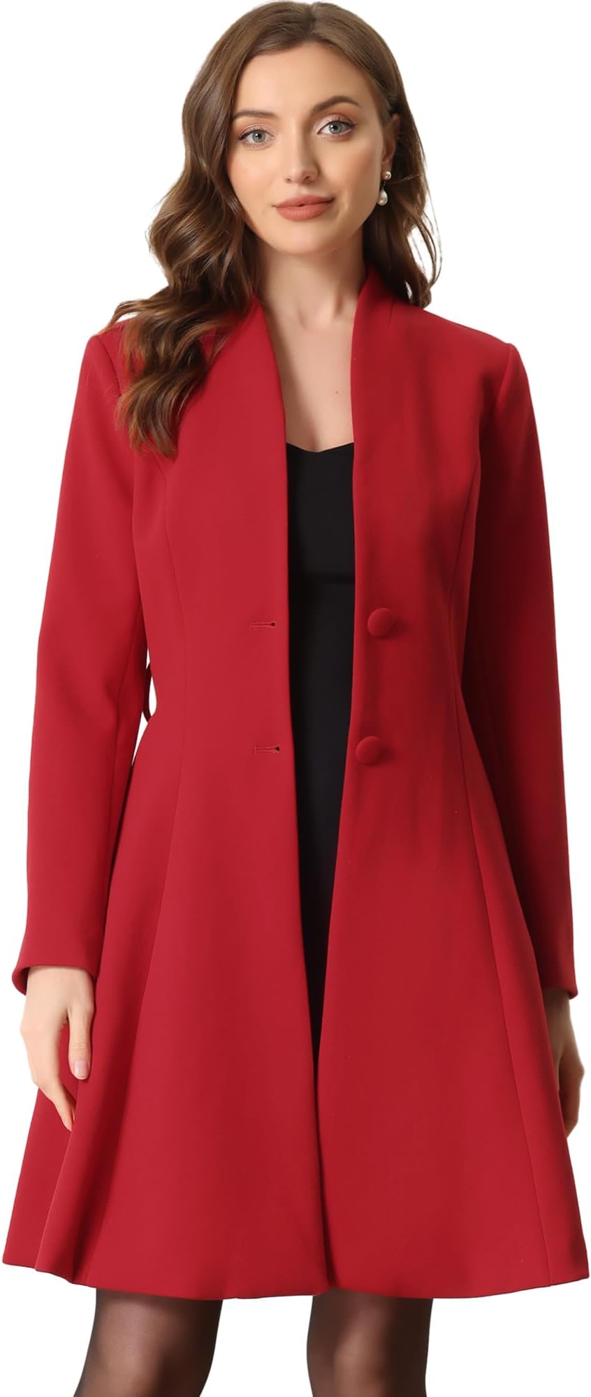 Allegra KVintage Coat for Women's Collarless Winter Elegant A-Line Coats with Belt