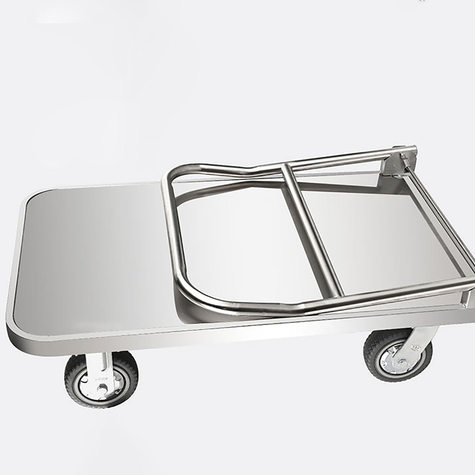 Chariot à plateforme pliable avec poignée et bandes pare-chocs pour un transport facile et un levage lourd. Idéal pour une utilisation à la maison et en entrepôt