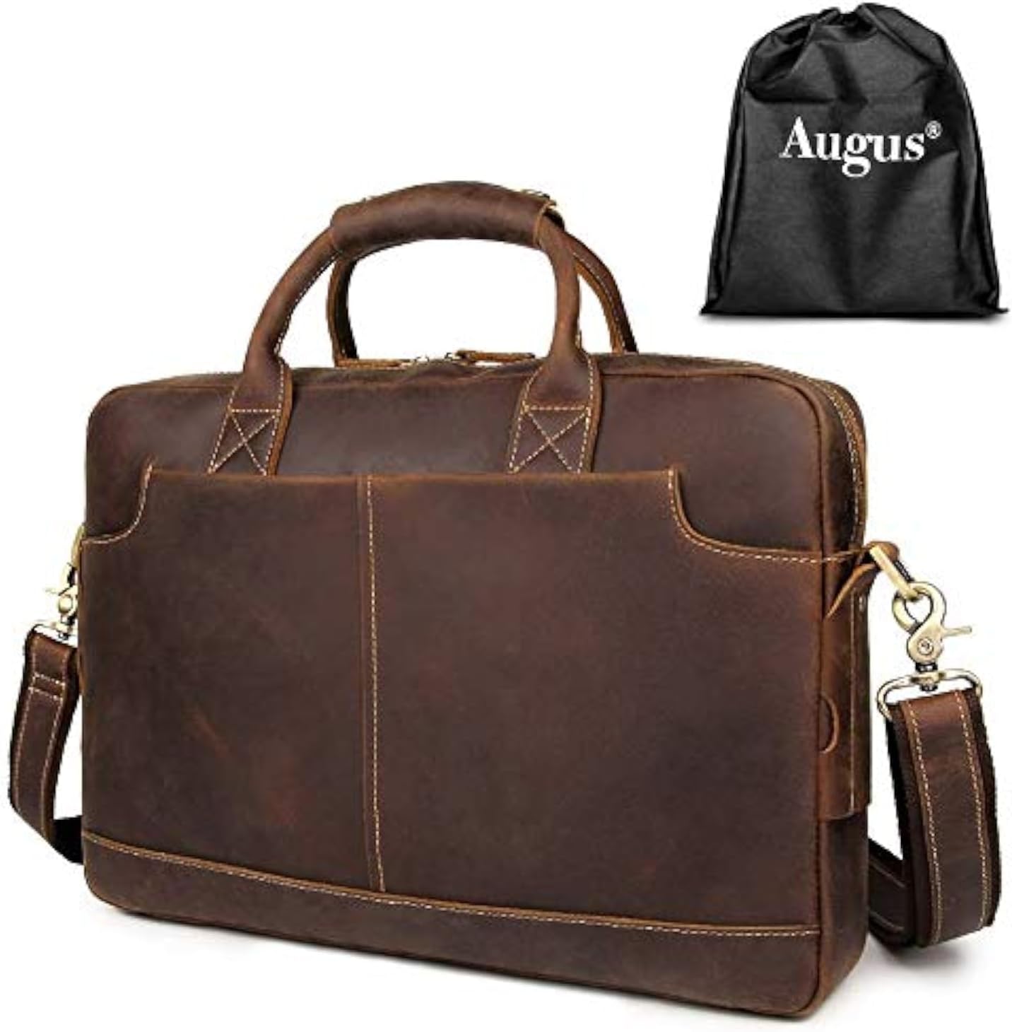 Augus Leather Laptop Briefcase for Men,Waterproof Travel Messenger Duffle Bags 15.6 Inch Laptop Bag Brown