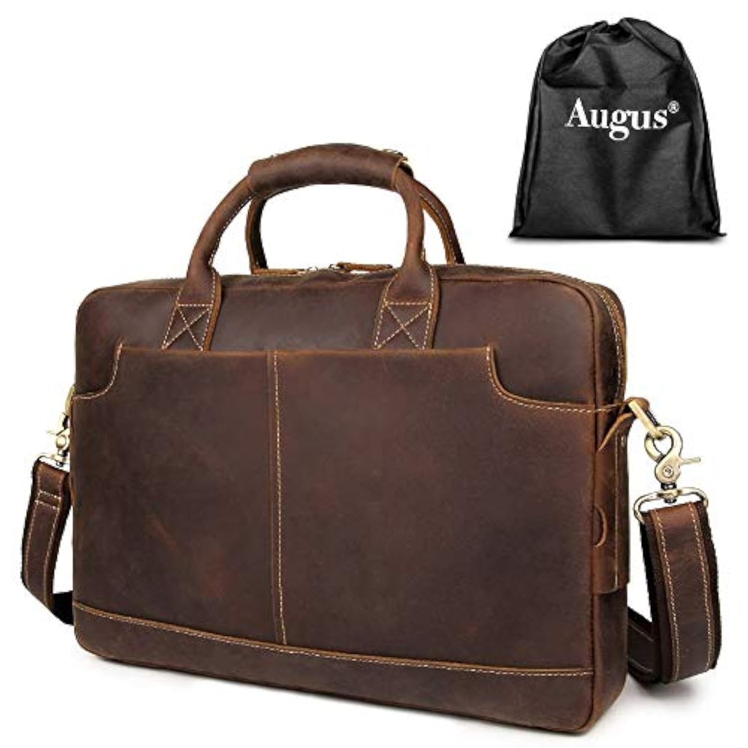 Augus Leather Laptop Briefcase for Men,Waterproof Travel Messenger Duffle Bags 15.6 Inch Laptop Bag