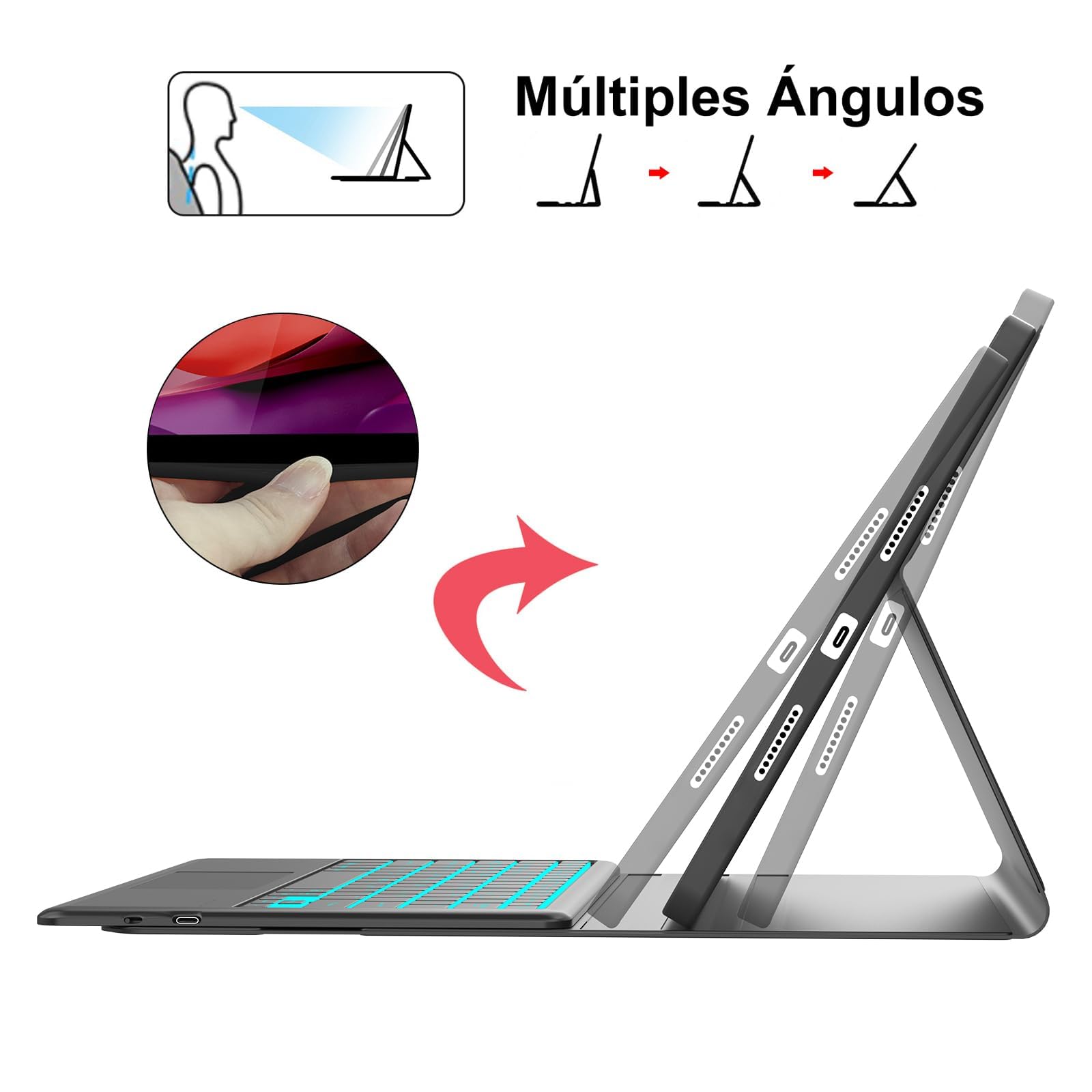 Funda Teclado con Trackpad para Lenovo Idea Tab Pro 12.7 Pulgadas, Español Ñ Teclado Bluetooth Desmontable con Retroiluminación de 7 Colores y Trackpad para Lenovo Idea Tab Pro 2025 12.7", Negro