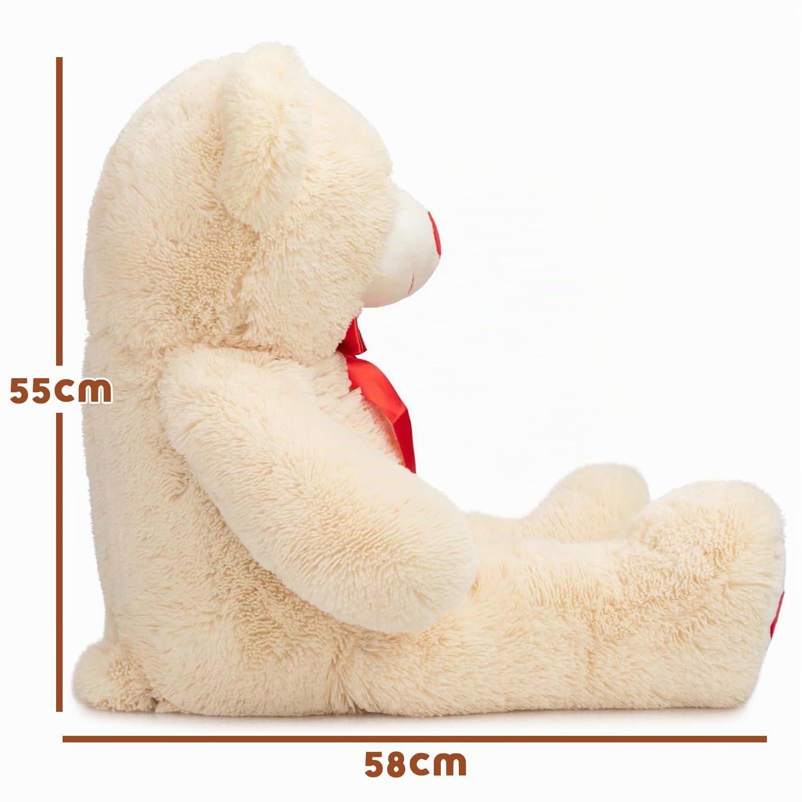 BEJOY Oso de peluche gigante de 91 cm, gran oso acolchado con corazón rojo de amor, para novia y niños, San Valentín, 86 cm, beige