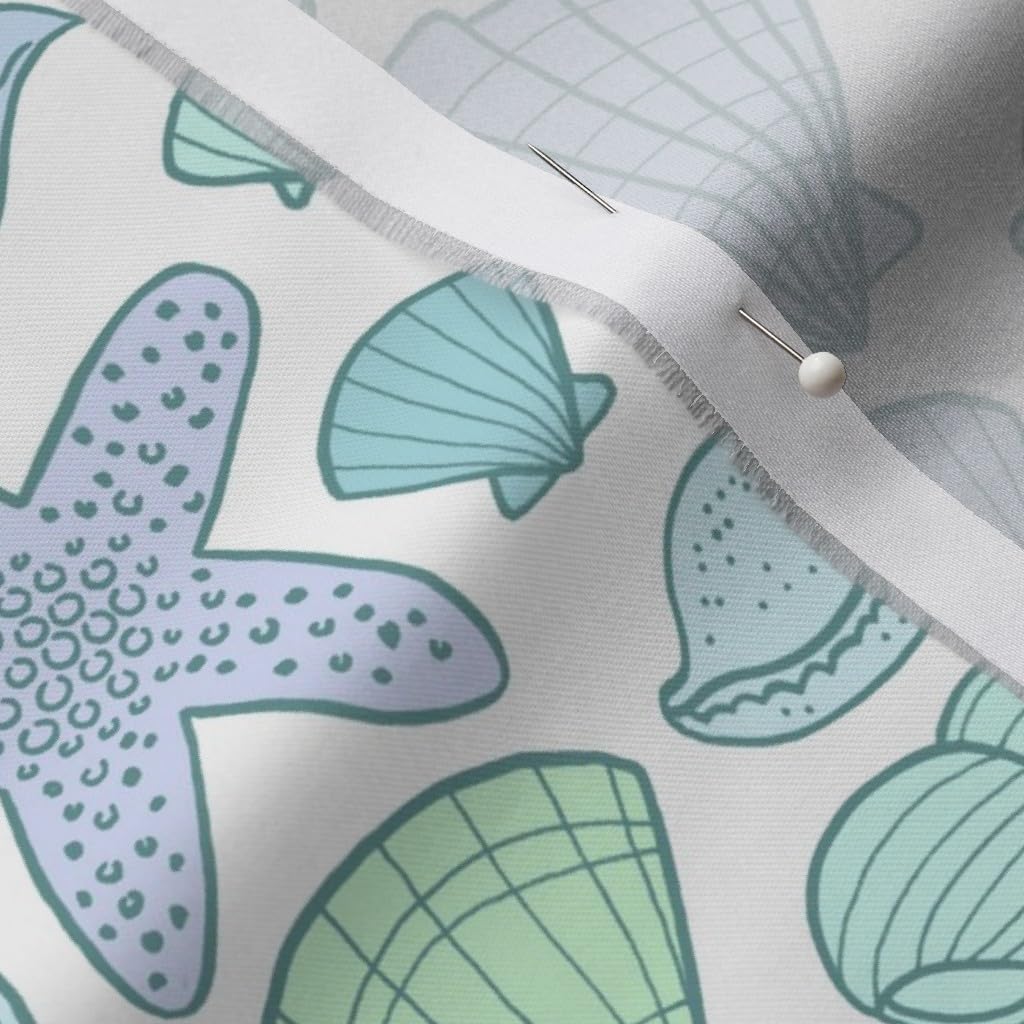 Spoonflower Fabric - Seashells Cool Sand Beach Shells Starfish Colors Sea Printed on Organic Cotton Sateen Fabric by The Yard - Sewing Quilting Apparel Home Decor