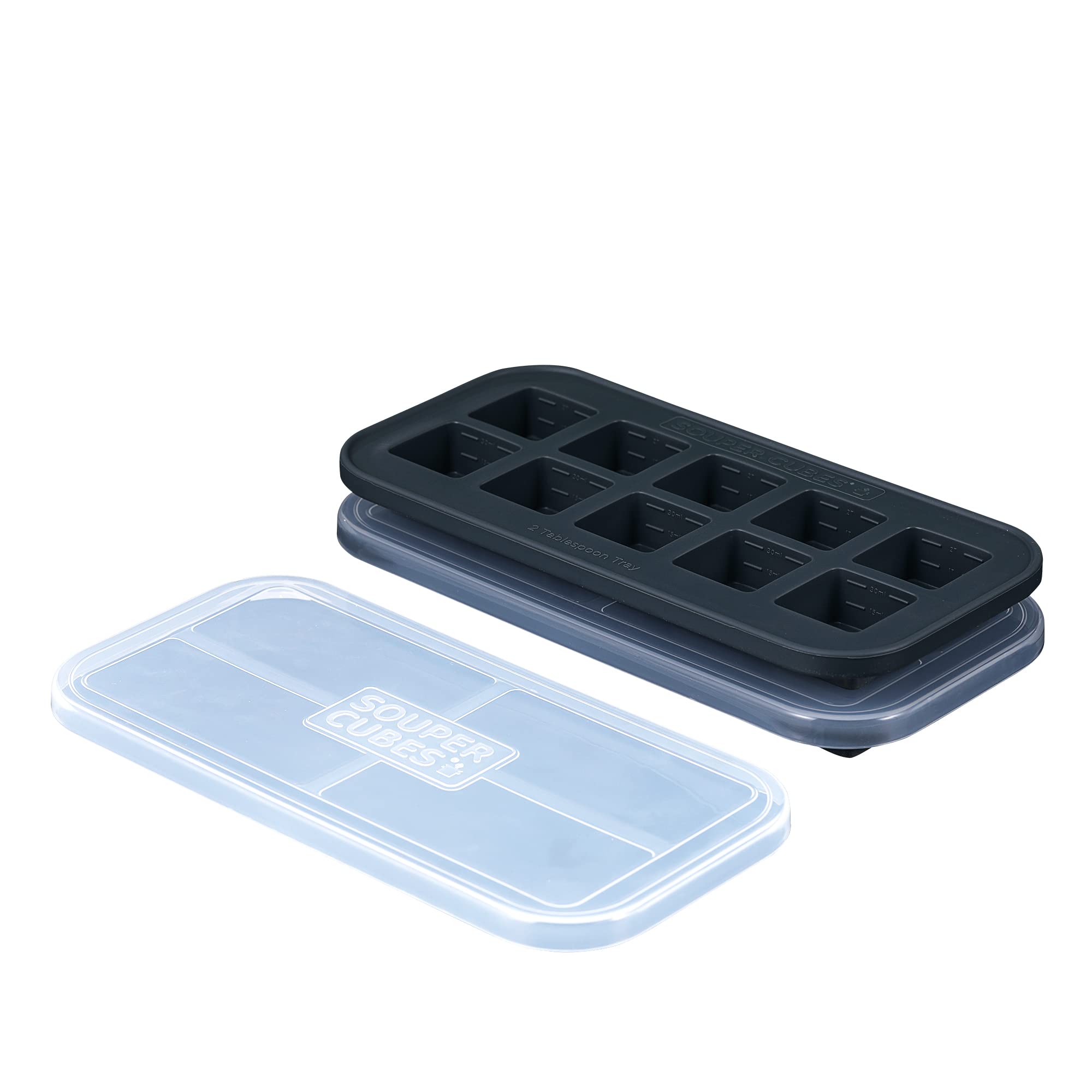 Souper Cubes2 Tbsp Silicone Freezer Tray With Lid - Easy Meal Prep Container and Kitchen Storage Solution - Silicone Mold for Soup and Food Storage - Charcoal – 2-Pack