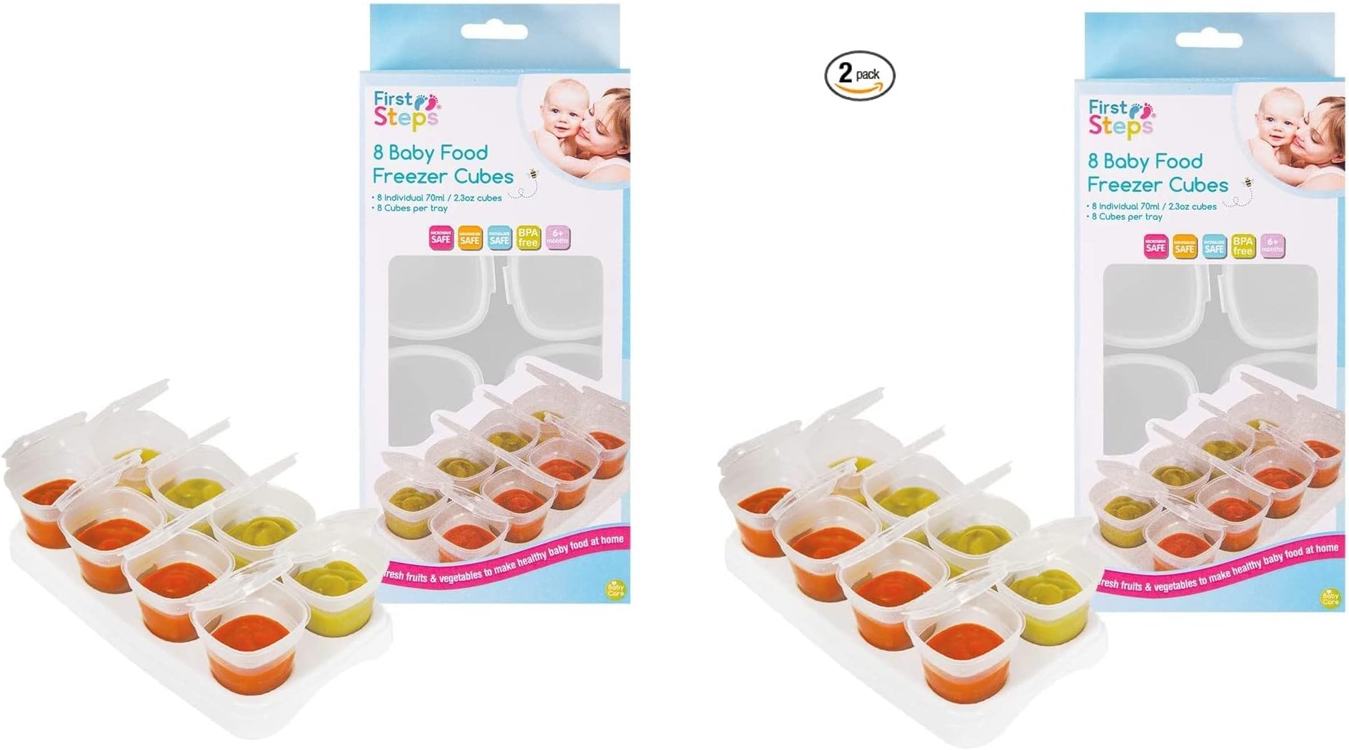 Baby Freezer Cube Trays. 2 x Trays 16 x 70ml Pots BPA Free, Free Shipping