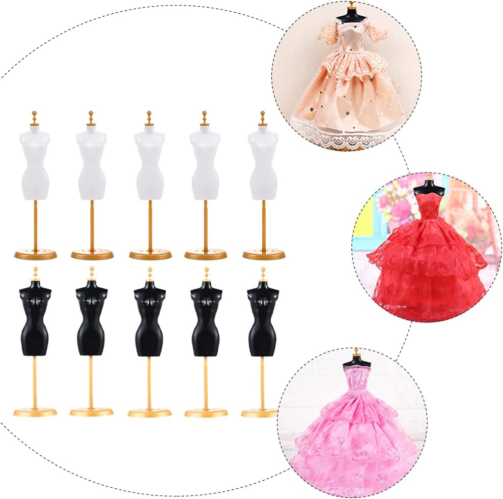 EXCEART Mini Clothes Hanger Model Stand Adjustable Dress Form Mannequin Doll Display Rack for Collectible Toys and Doll Clothes Storage 7.5X2X10 Inches