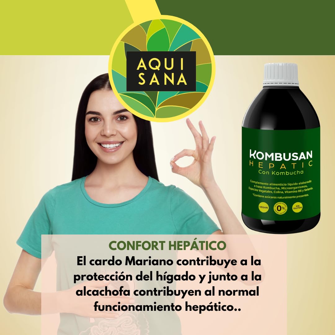 Kombusan Hepatic - Complemento Alimenticio a Base de Kombucha -Formato 200 ml- Favorece la Protección del Hígado - Ideal para Mejorar la Digestión - Alto Contenido en Vitaminas - Aquisana