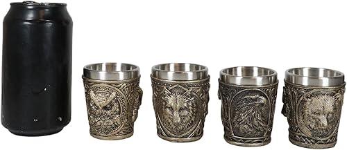 Miniatura 8 de Ebros Gift Wild Animal Spirit - Juego de 4 vasos de chupito de 2 onzas con carcasa de resina con inserto de acero inoxidable, gran recuerdo y fiesta