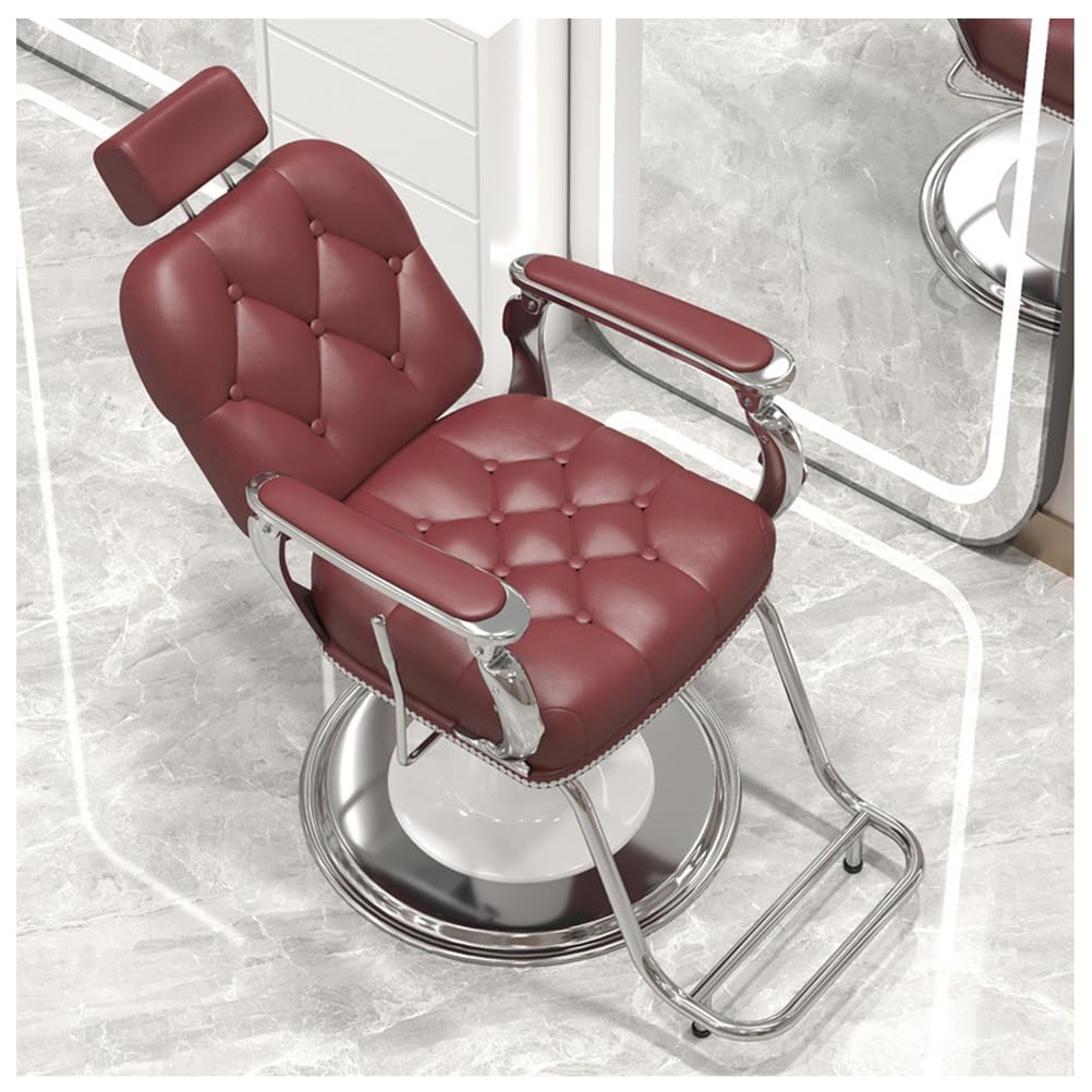 OZBMA Reclining Salon Barber Chair with ty Hydraulic Pump 360° Swivel for Hair Stylists Comfortable Hairdresser in Claret Color