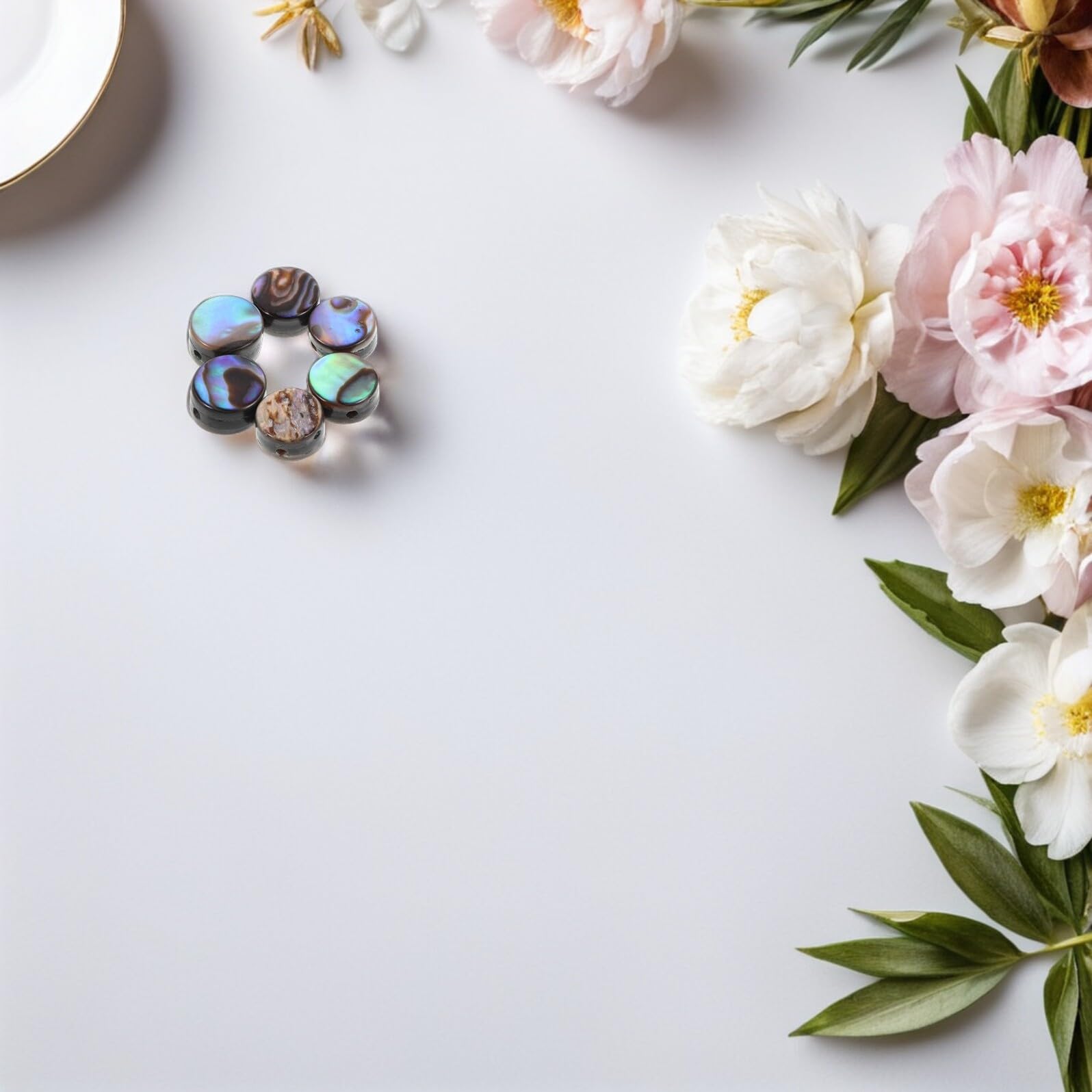 TEHAUX 20piezas Cuentas de Abulón Redondas para Collares Pulseras y Manualidades de Verano de Joyería Artesanales para Hebillas de Collar y Bricolaje