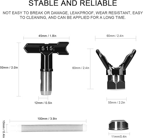 Miniatura 8 de Puntas de pulverizador sin aire, boquillas reversibles de pintura sin aire, 6 piezas con 5 filtros  2 asientos de boquilla para piezas de máquina de
