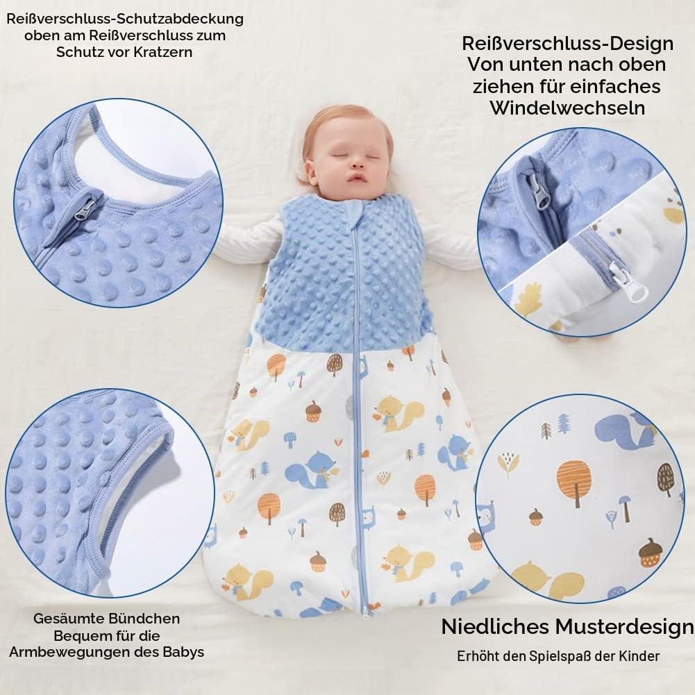 Baby Schlafsack 1.5 Tog Schlafsack 100% Baumwolle Ganzjahres Schlafsack Babyschlafsack Kinder, 1.5 Tog für Jungen und Mädchen 67CM/Baby Höhe 70-80cm Baby