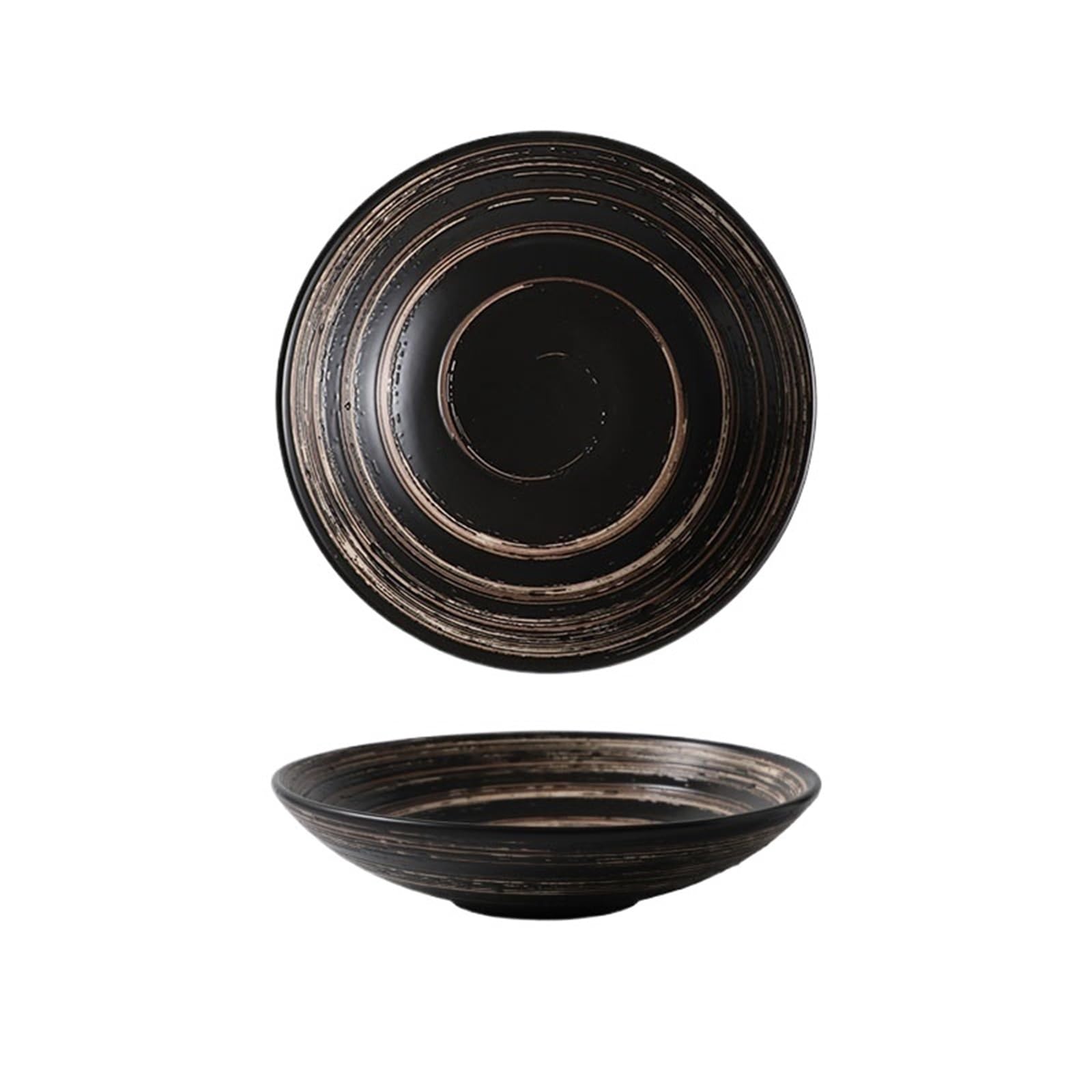 Ensaladeras Cuenco de cerámica con textura en espiral, creativo, for restaurante, tazón sopa grueso, ensaladera, Pasta, postre, cuencos for Sushi, vajilla especial, 1 ud(Black)