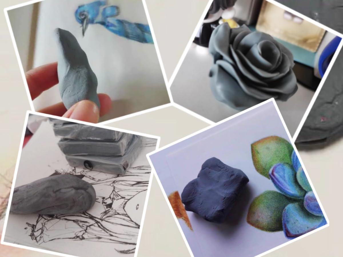 Bastoncini di grafite quadrati, 6 pezzi, gomme in gomma impastate di grandi dimensioni, confezione da 2, colore nero, set di matite a carboncino di grafite compressa per disegnare, schizzi