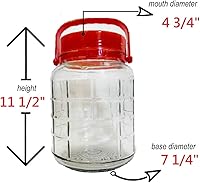 Vista 2 de C&H Solutions Tarro de vidrio de 5 L (aproximadamente 1.32 galones) con tapa de boca ancha, tapas de boquilla de plástico para almacenamiento