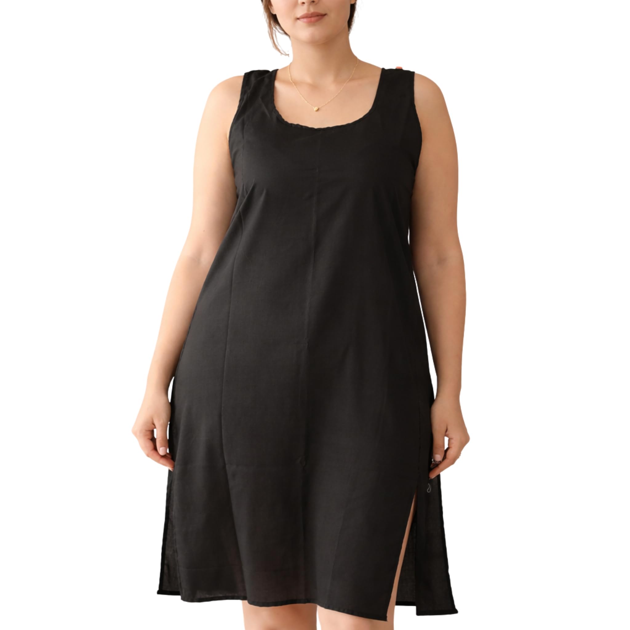 Plus Size Women Cotton Blend Long Camisole Slip, 41 Inch Full Length, Sleeveless Underslip with 21 Inch Side Slit for Sheer Kurtis and Dresses, 4XL to 7XL-image-25