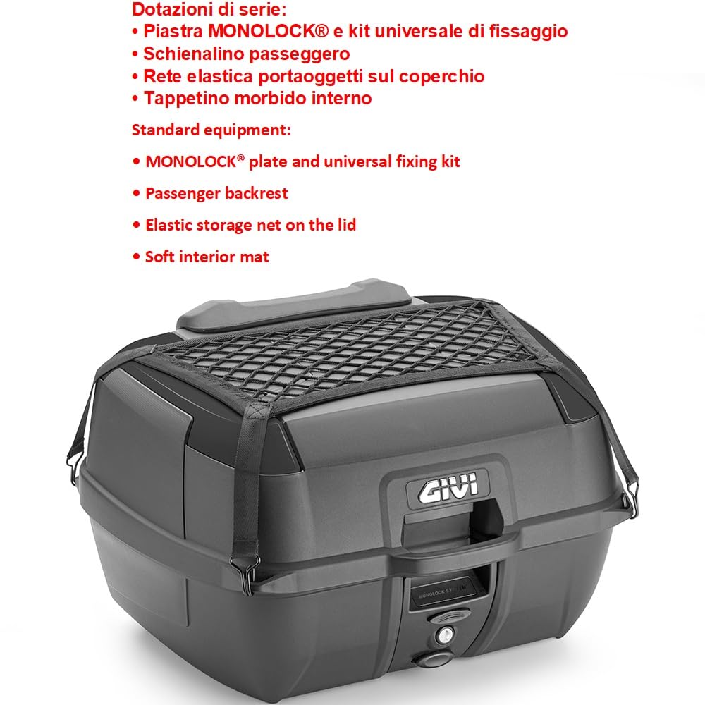 Compatible con 1450 Heritage Softtail Classic FLSTC Baúl B45B + Maleta Monolock 45 l todo negro baúl con red elástica + respaldo + alfombrilla + placa + kit de montaje