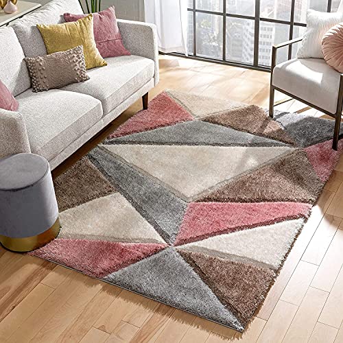 Image of Urban Modern Decor Features 4x6 Feet Modern Soft Shaggy Carpet Thick, Fluffy & 2 inch Pile Shag Rug for Your Kids Room, Bedroom & Livingroom(4x6 feet, Pink /Brown Tri)