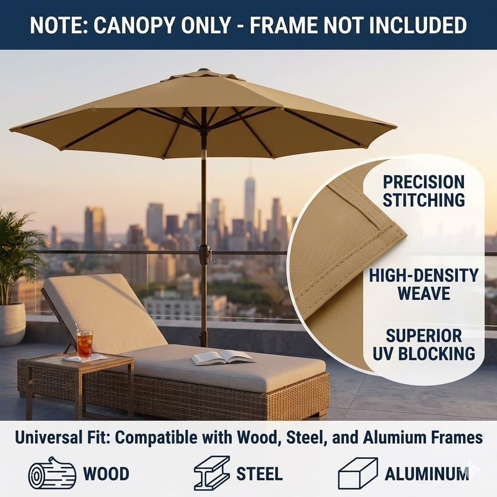 Umbrella Replacement Canopy 9ft 10ft 11ft, Fade Resistant Patio Umbrella Fabric Cover, Waterproof Shade Top for Outdoor Garden Backyard Pool(White,13.1ft/8 Ribs)