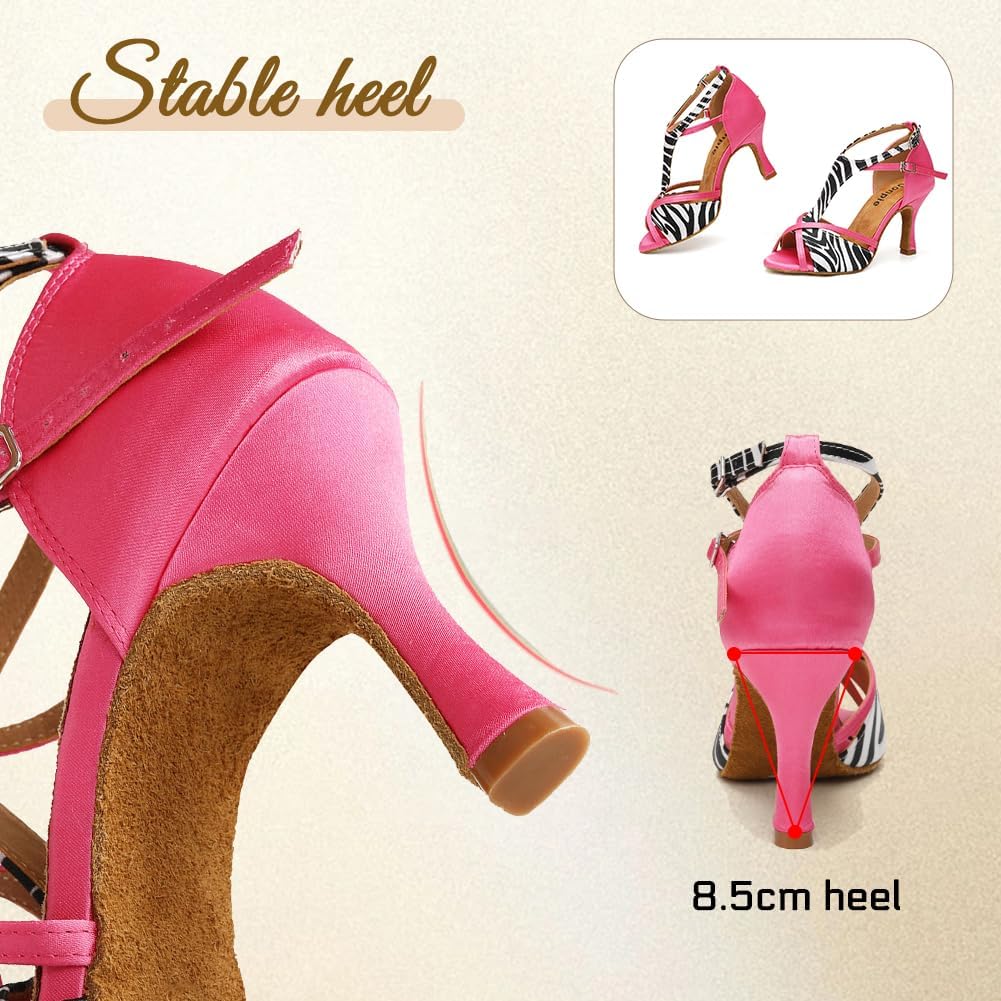 Women's Latin Ballroom Dance Shoes T-Strap Salsa Dance Heel 3 1/3 Inch - Image 4